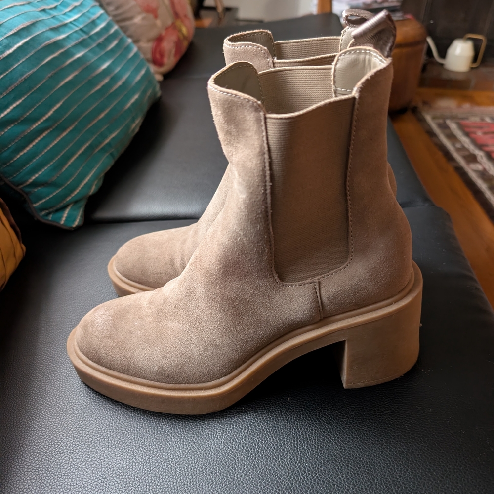 DV by Dolce Vita Beige Suede Chunky Heel Boots